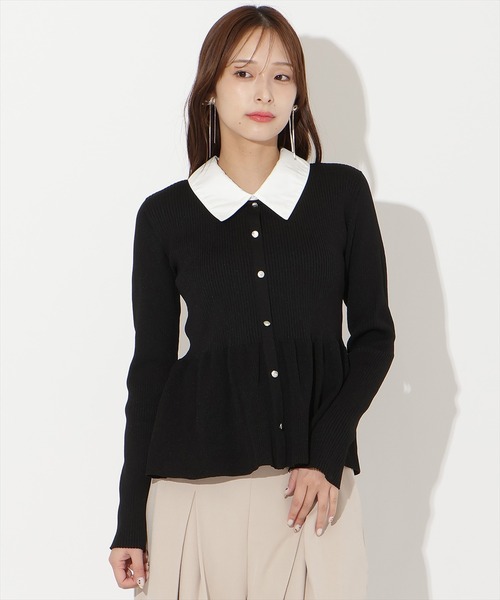 AND COUTURE(アンドクチュール)の「シャツ襟付きペプラムニットプルオーバー(ニット/セーター・レディース・ブラック/ネイビー/ベージュ・FREE)」の20枚目の写真