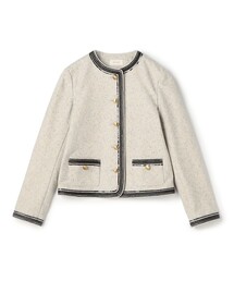 DES PRES | メランジツイル クルーネックコンパクトジャケット(ノーカラージャケット)