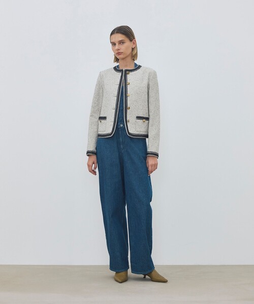 DES PRES（デ・プレ）の「メランジツイル クルーネックコンパクトジャケット（ノーカラージャケット・レディース・ライトベージュ・FREE）」の6枚目の写真