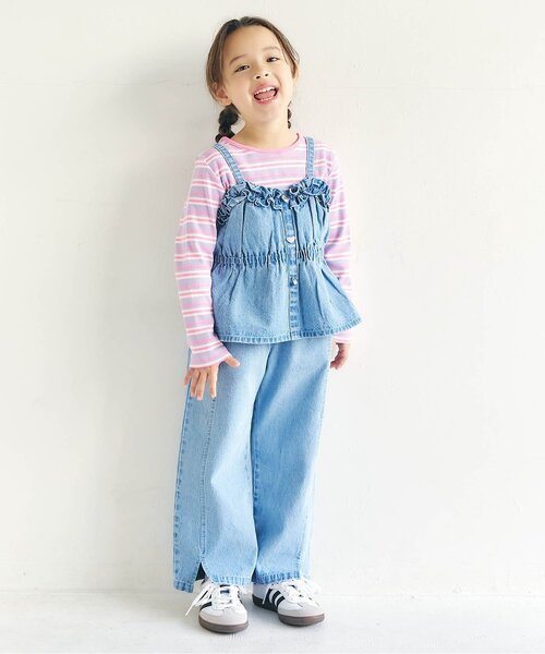 apres les cours（アプレレクール）の「フリルハートボタンビスチェ（その他トップス・キッズ・サックスブルー/チェック・100/90/140/130/120/110）」の6枚目の写真