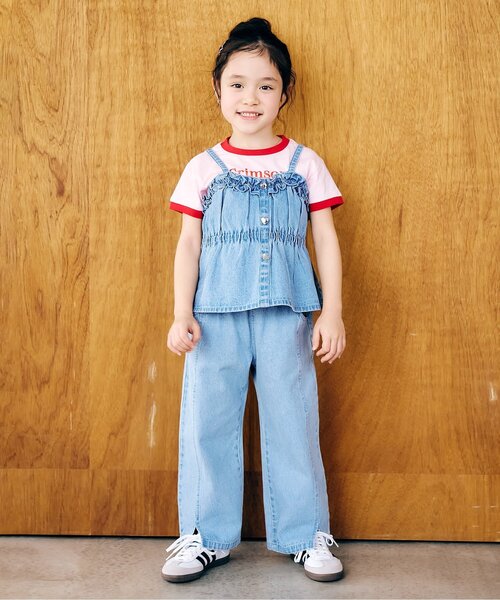 apres les cours（アプレレクール）の「フリルハートボタンビスチェ（その他トップス・キッズ・サックスブルー/チェック・100/90/140/130/120/110）」の8枚目の写真