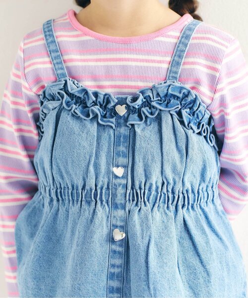 apres les cours（アプレレクール）の「フリルハートボタンビスチェ（その他トップス・キッズ・サックスブルー/チェック・100/90/140/130/120/110）」の16枚目の写真