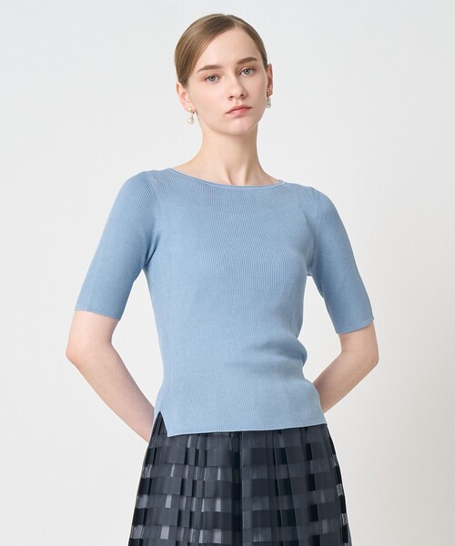 ANAYI（アナイ）の「アセテートポリエステル半袖プルオーバー（ニット/セーター・レディース・ホワイト/ブルー/ミント/ラベンダー/ブラック/ベージュ・38/36）」の5枚目の写真