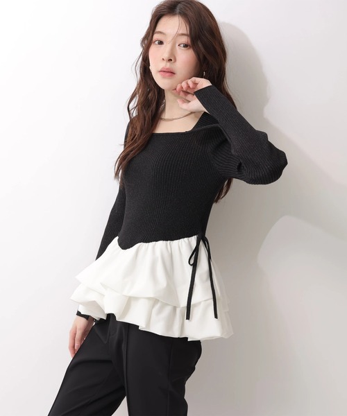 Rirandture（リランドチュール）の「ティアードペプラムドッキングニット（ニット/セーター・レディース・ブラック/ベージュ系その他・2）」の4枚目の写真