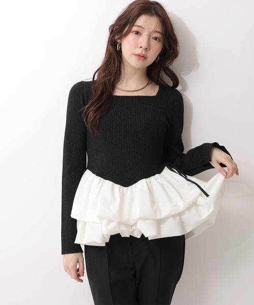 Rirandture（リランドチュール）の「ティアードペプラムドッキングニット（ニット/セーター・レディース・ブラック/ベージュ系その他・2）」の3枚目の写真