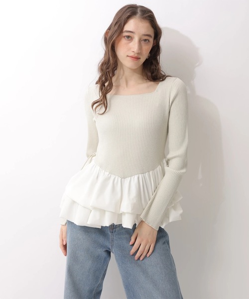 Rirandture（リランドチュール）の「ティアードペプラムドッキングニット（ニット/セーター・レディース・ブラック/ベージュ系その他・2）」の9枚目の写真