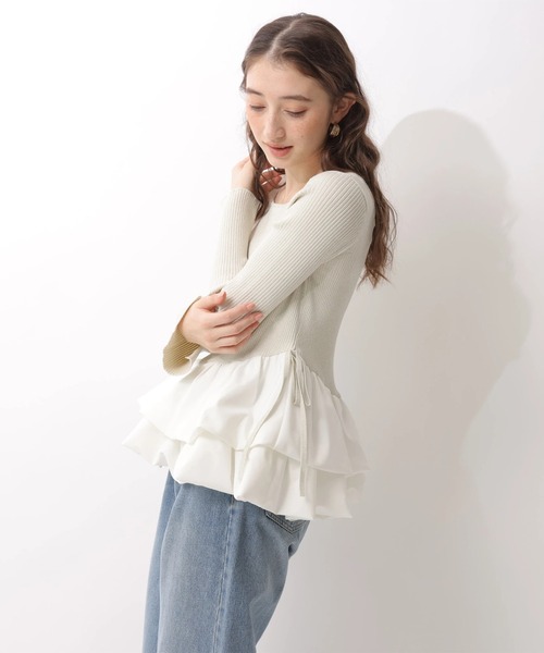 Rirandture（リランドチュール）の「ティアードペプラムドッキングニット（ニット/セーター・レディース・ブラック/ベージュ系その他・2）」の10枚目の写真