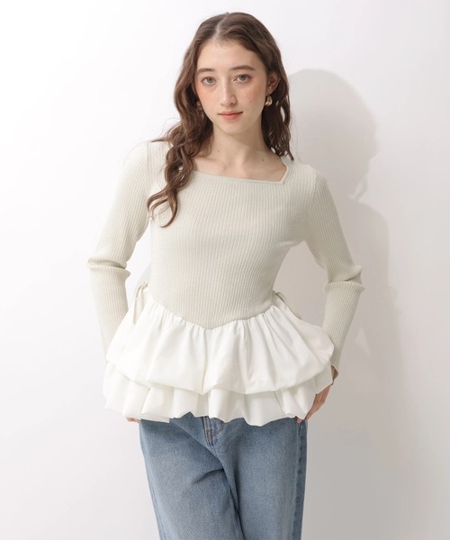 Rirandture（リランドチュール）の「ティアードペプラムドッキングニット（ニット/セーター・レディース・ブラック/ベージュ系その他・2）」の12枚目の写真