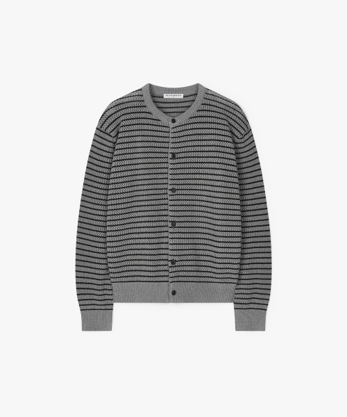 FLAWSROOM(フローズルーム)の「Aftersun Stripe Cardigan GREY(カーディガン/ボレロ・メンズ・その他・MEDIUM/LARGE)」の2枚目の写真
