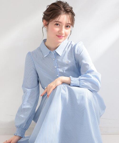 couture brooch（クチュールブローチ）の「【洗える】ロゴエンブロ シャツワンピース（ワンピース・レディース・ブルー系2/ブルー系7/ネイビー・38/36/42/40）」の3枚目の写真