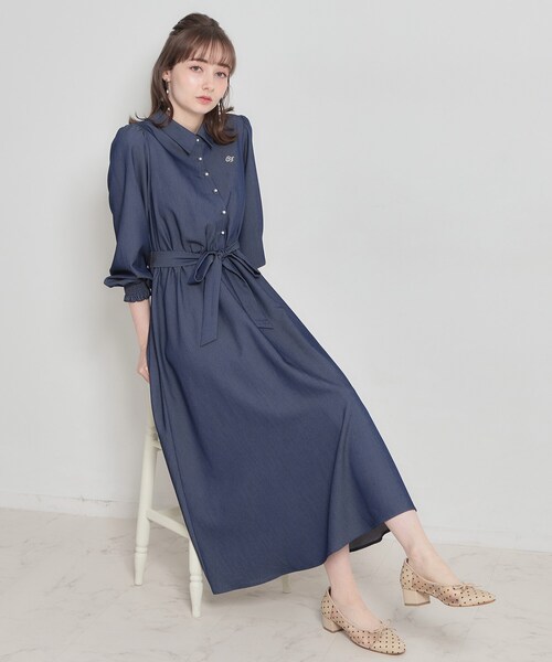 couture brooch（クチュールブローチ）の「【洗える】ロゴエンブロ シャツワンピース（ワンピース・レディース・ブルー系2/ブルー系7/ネイビー・38/36/42/40）」の7枚目の写真