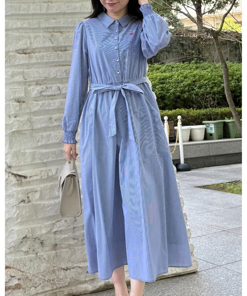 洗える】ロゴエンブロ シャツワンピース（ワンピース）｜couture