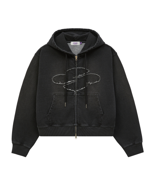 HOODHOOD(フッドフッド)の「クローバーロゴアプリケウォッシングデニムフードジップアップブラック(パーカー・レディース・その他・1/2/3)」の7枚目の写真