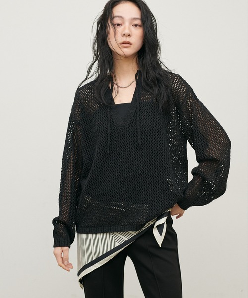 LARUTA（ラルータ）の「【LARUTA】MIXメッシュキーネックプルオーバー（ニット/セーター・レディース・グレー/ピンク/アイボリー/ブラック・FREE）」の16枚目の写真