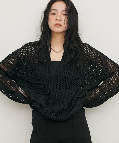 LARUTA（ラルータ）の「【LARUTA】MIXメッシュキーネックプルオーバー（ニット/セーター・レディース・グレー/ピンク/アイボリー/ブラック・FREE）」の14枚目の写真