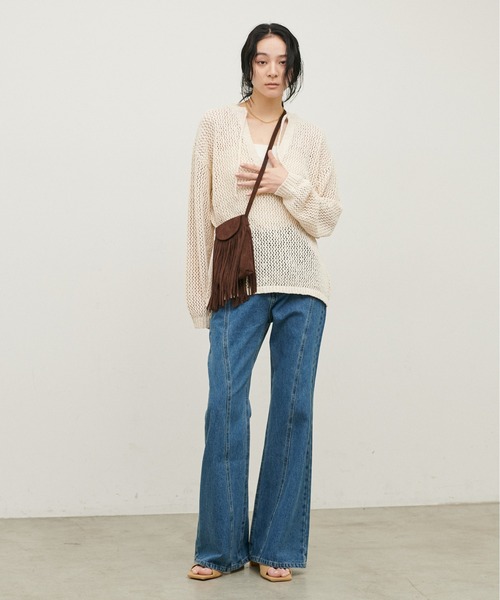 LARUTA（ラルータ）の「【LARUTA】MIXメッシュキーネックプルオーバー（ニット/セーター・レディース・グレー/ピンク/アイボリー/ブラック・FREE）」の9枚目の写真