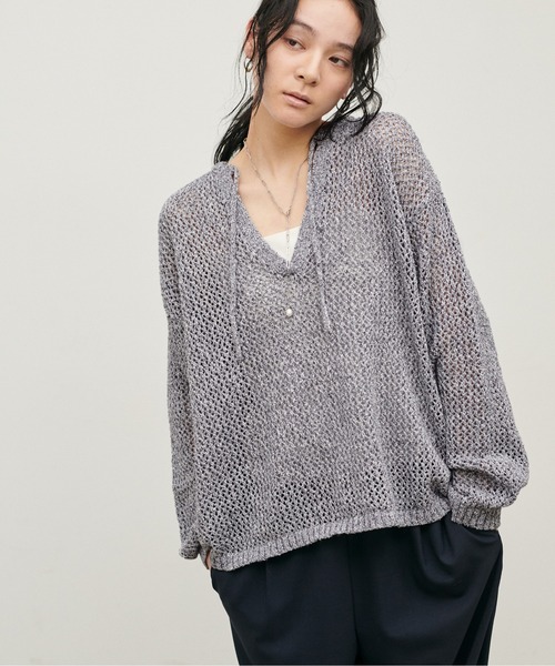 LARUTA（ラルータ）の「【LARUTA】MIXメッシュキーネックプルオーバー（ニット/セーター・レディース・グレー/ピンク/アイボリー/ブラック・FREE）」の19枚目の写真