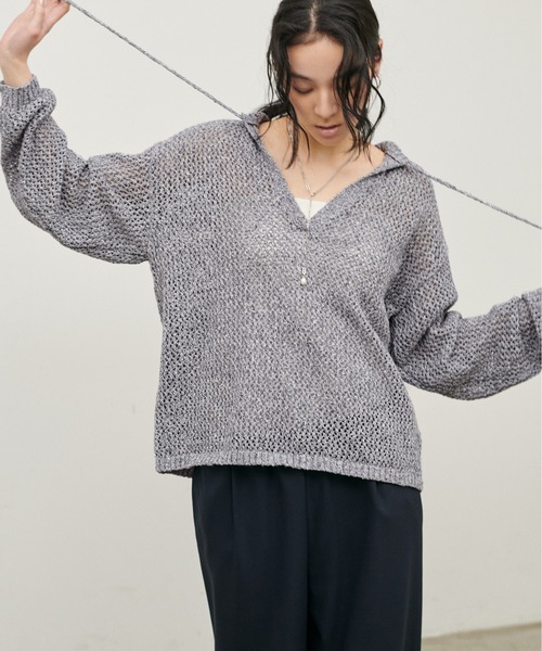 LARUTA（ラルータ）の「【LARUTA】MIXメッシュキーネックプルオーバー（ニット/セーター・レディース・グレー/ピンク/アイボリー/ブラック・FREE）」の20枚目の写真