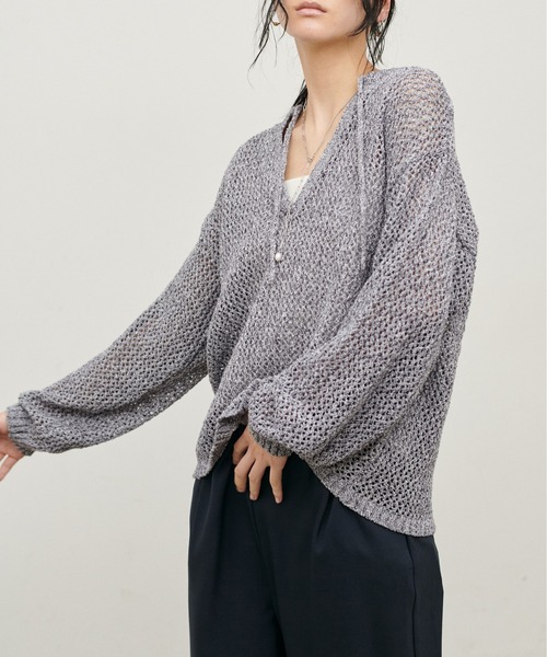 LARUTA（ラルータ）の「【LARUTA】MIXメッシュキーネックプルオーバー（ニット/セーター・レディース・グレー/ピンク/アイボリー/ブラック・FREE）」の21枚目の写真
