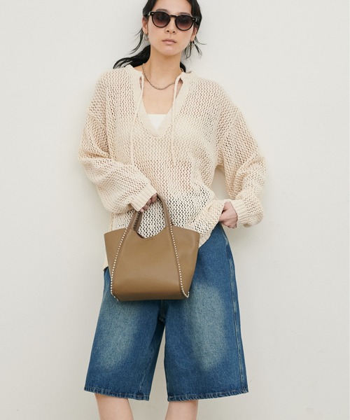 LARUTA（ラルータ）の「【LARUTA】MIXメッシュキーネックプルオーバー（ニット/セーター・レディース・グレー/ピンク/アイボリー/ブラック・FREE）」の11枚目の写真