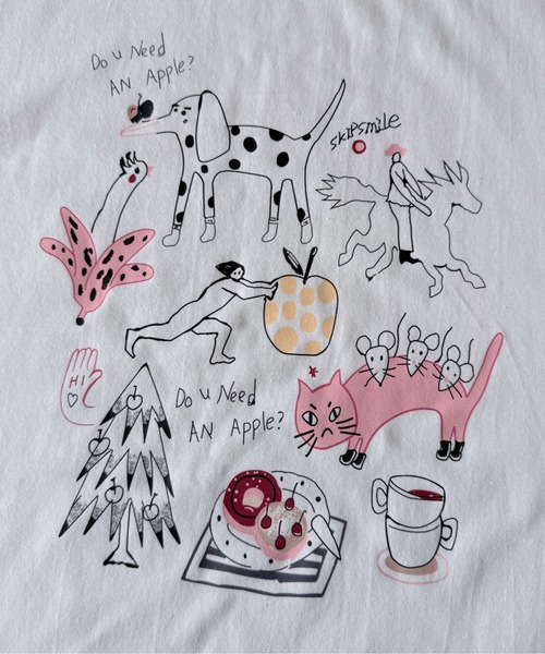 pyornim(ピョルニム)の「【26年春夏新作】コットン 手書きイラストプリント オーバーサイズ Tシャツ(Tシャツ/カットソー・レディース・ホワイト/グレー・L)」の5枚目の写真