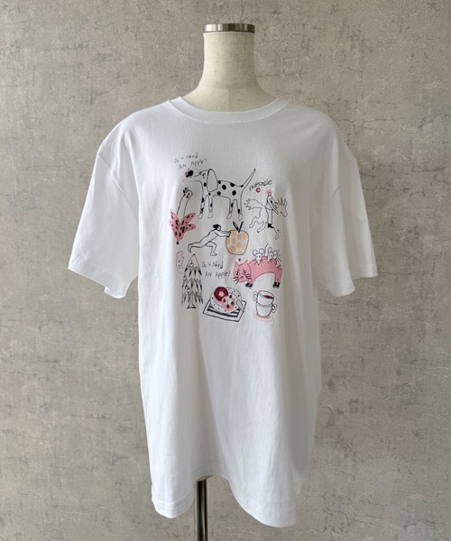 pyornim(ピョルニム)の「【26年春夏新作】コットン 手書きイラストプリント オーバーサイズ Tシャツ(Tシャツ/カットソー・レディース・ホワイト/グレー・L)」の10枚目の写真