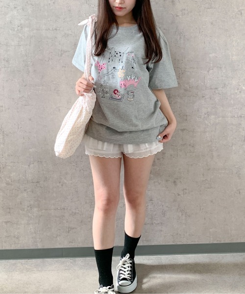 pyornim(ピョルニム)の「【26年春夏新作】コットン 手書きイラストプリント オーバーサイズ Tシャツ(Tシャツ/カットソー・レディース・ホワイト/グレー・L)」の22枚目の写真