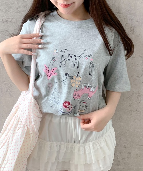 pyornim(ピョルニム)の「【26年春夏新作】コットン 手書きイラストプリント オーバーサイズ Tシャツ(Tシャツ/カットソー・レディース・ホワイト/グレー・L)」の21枚目の写真