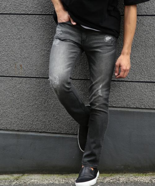 BEAUTY&YOUTH UNITED ARROWS（ビューティーアンドユースユナイテッドアローズ）の「【WEB限定】bｙ ∴ クラッシュデニム スキニー パンツ ◆（デニムパンツ・メンズ・ブラック/ネイビー/コバルトブルー・MEDIUM/LARGE/SMALL）」の2枚目の写真