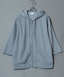 セール】3/4-Sleeve Full-Zip Hoodie in Seersucker-Knit Fabric
