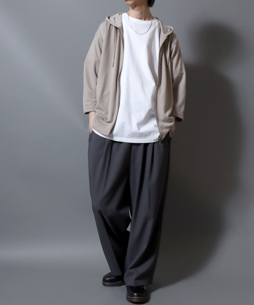 ANPAS(アンパス)の「Full-Zip 3/4-Sleeve Hoodie with Inner Stripe Lining/裏ボーダー七分袖ドライフルジップパーカー 吸汗速乾 メンズ レディース ユニセックス 7分袖(パーカー・メンズ・ベージュ/ネイビー/ブラック/グレー・M/L/XL)」の8枚目の写真