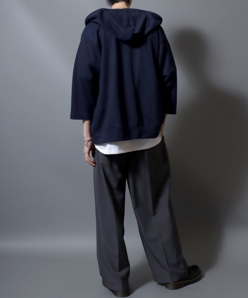 ANPAS(アンパス)の「Full-Zip 3/4-Sleeve Hoodie with Inner Stripe Lining/裏ボーダー七分袖ドライフルジップパーカー 吸汗速乾 メンズ レディース ユニセックス 7分袖(パーカー・メンズ・ベージュ/ネイビー/ブラック/グレー・M/L/XL)」の12枚目の写真