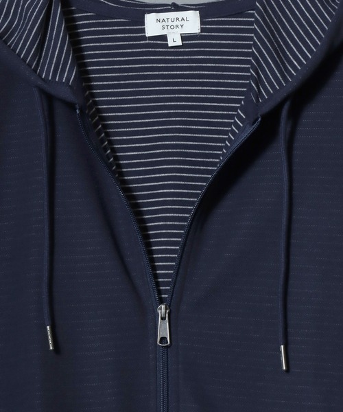 ANPAS(アンパス)の「Full-Zip 3/4-Sleeve Hoodie with Inner Stripe Lining/裏ボーダー七分袖ドライフルジップパーカー 吸汗速乾 メンズ レディース ユニセックス 7分袖(パーカー・メンズ・ベージュ/ネイビー/ブラック/グレー・M/L/XL)」の16枚目の写真