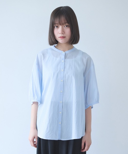 bulle de savon(ビュルデサボン)の「80アキハボイル バンドカラーブラウス(シャツ/ブラウス・レディース・ホワイト/レッド/チャコールグレー/サックスブルー・FREE)」の4枚目の写真