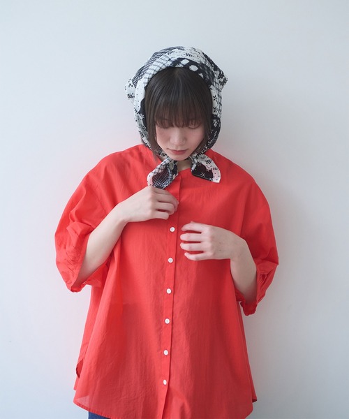 bulle de savon(ビュルデサボン)の「80アキハボイル バンドカラーブラウス(シャツ/ブラウス・レディース・ホワイト/レッド/チャコールグレー/サックスブルー・FREE)」の18枚目の写真