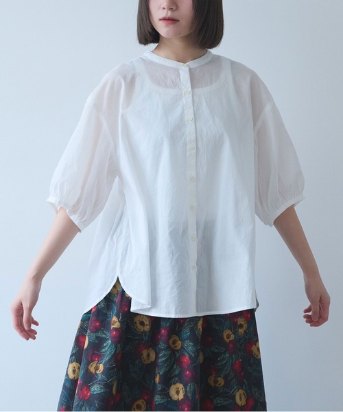 bulle de savon(ビュルデサボン)の「80アキハボイル バンドカラーブラウス(シャツ/ブラウス・レディース・ホワイト/レッド/チャコールグレー/サックスブルー・FREE)」の5枚目の写真