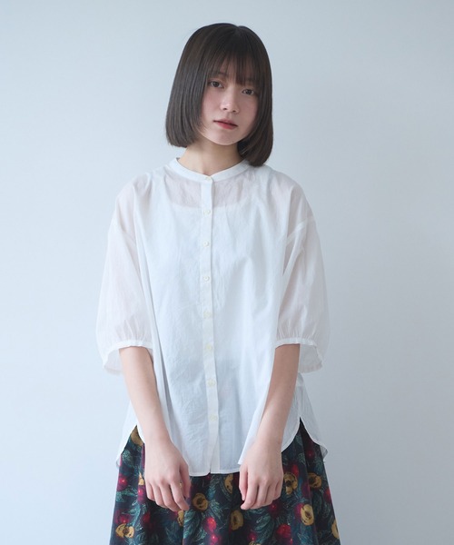 bulle de savon(ビュルデサボン)の「80アキハボイル バンドカラーブラウス(シャツ/ブラウス・レディース・ホワイト/レッド/チャコールグレー/サックスブルー・FREE)」の7枚目の写真