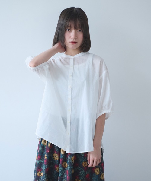 bulle de savon(ビュルデサボン)の「80アキハボイル バンドカラーブラウス(シャツ/ブラウス・レディース・ホワイト/レッド/チャコールグレー/サックスブルー・FREE)」の8枚目の写真