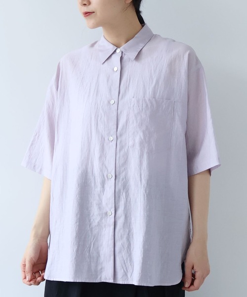 tope shrink/half ブラウス Ra/R/Ny oversized plain half sleeves shirt（シャツ/ブラウス