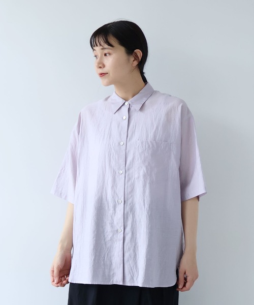 yuni(ユニ )の「Ra/R/Ny oversized plain half sleeves shirt(シャツ/ブラウス・レディース・ライラック/チャコールグレー・FREE)」の6枚目の写真