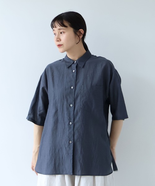yuni(ユニ )の「Ra/R/Ny oversized plain half sleeves shirt(シャツ/ブラウス・レディース・ライラック/チャコールグレー・FREE)」の12枚目の写真