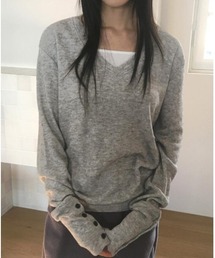 V ネック リブニット トップス