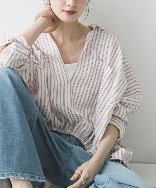 URBAN RESEARCH（アーバンリサーチ）の「ラミーレーヨンギャザーヘムシャツ（シャツ/ブラウス・レディース・レッド系その他/ブラウン/オフホワイト・FREE）」の3枚目の写真