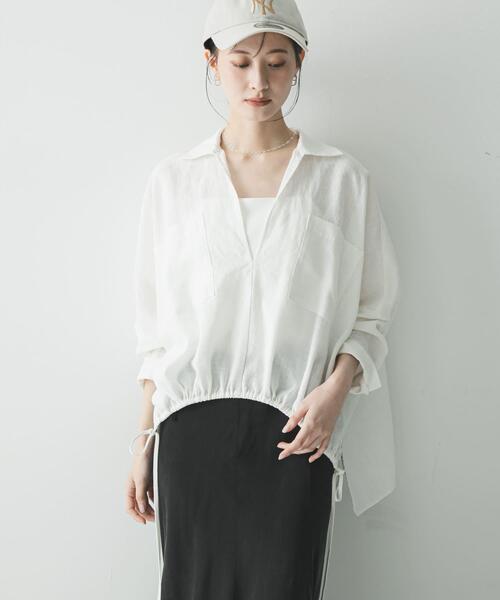 URBAN RESEARCH（アーバンリサーチ）の「ラミーレーヨンギャザーヘムシャツ（シャツ/ブラウス・レディース・レッド系その他/ブラウン/オフホワイト・FREE）」の8枚目の写真