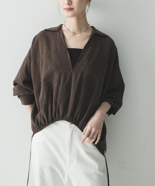 URBAN RESEARCH（アーバンリサーチ）の「ラミーレーヨンギャザーヘムシャツ（シャツ/ブラウス・レディース・レッド系その他/ブラウン/オフホワイト・FREE）」の16枚目の写真