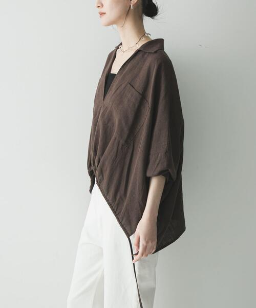 URBAN RESEARCH（アーバンリサーチ）の「ラミーレーヨンギャザーヘムシャツ（シャツ/ブラウス・レディース・レッド系その他/ブラウン/オフホワイト・FREE）」の18枚目の写真