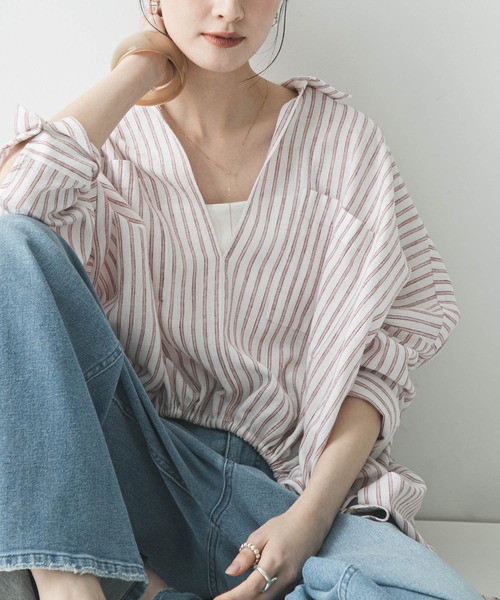 URBAN RESEARCH（アーバンリサーチ）の「ラミーレーヨンギャザーヘムシャツ（シャツ/ブラウス・レディース・レッド系その他/ブラウン/オフホワイト・FREE）」の3枚目の写真