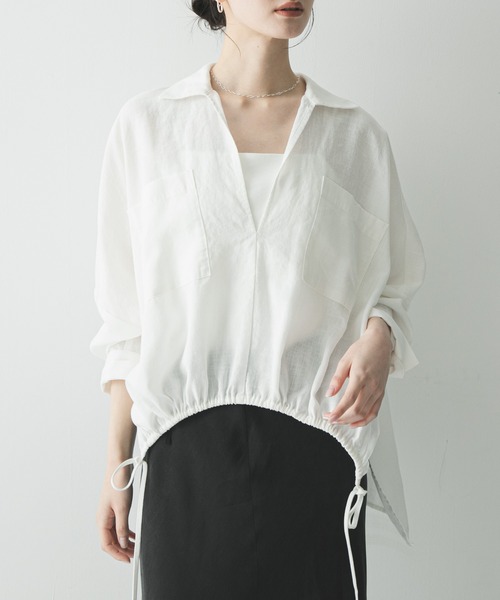 URBAN RESEARCH（アーバンリサーチ）の「ラミーレーヨンギャザーヘムシャツ（シャツ/ブラウス・レディース・レッド系その他/ブラウン/オフホワイト・FREE）」の2枚目の写真