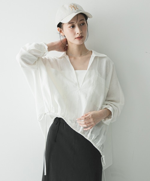 URBAN RESEARCH（アーバンリサーチ）の「ラミーレーヨンギャザーヘムシャツ（シャツ/ブラウス・レディース・レッド系その他/ブラウン/オフホワイト・FREE）」の5枚目の写真