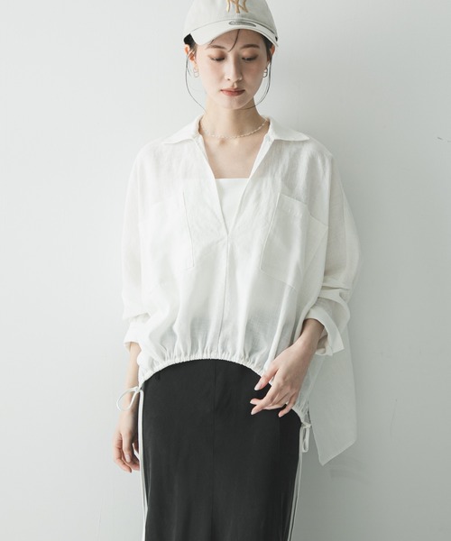 URBAN RESEARCH（アーバンリサーチ）の「ラミーレーヨンギャザーヘムシャツ（シャツ/ブラウス・レディース・レッド系その他/ブラウン/オフホワイト・FREE）」の8枚目の写真